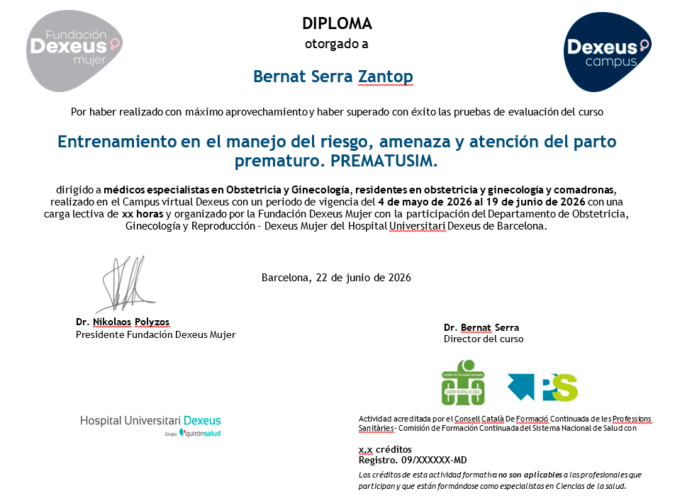 Entrenamiento en el manejo del riesgo, amenaza y atención al parto prematuro. PREMATUSIM - CERTIFICACIÓN