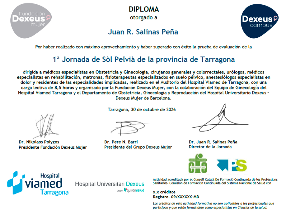1a Jornada de patologia del sòl pelvià de la província de Tarragona - Certificació