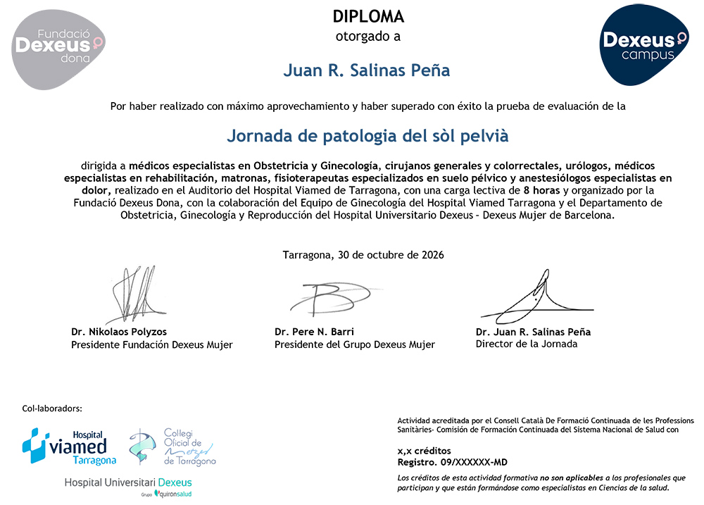 1a Jornada de patologia del sòl pelvià de la província de Tarragona - Diploma